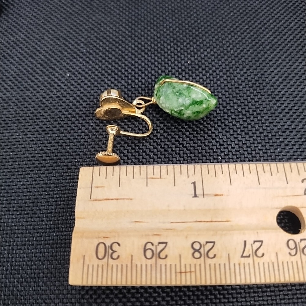 Vtg Gold Tone Jade Pearl Wreath Circle Brooch Pin & Screw-back Clip Earring Set - Picture 11 of 11